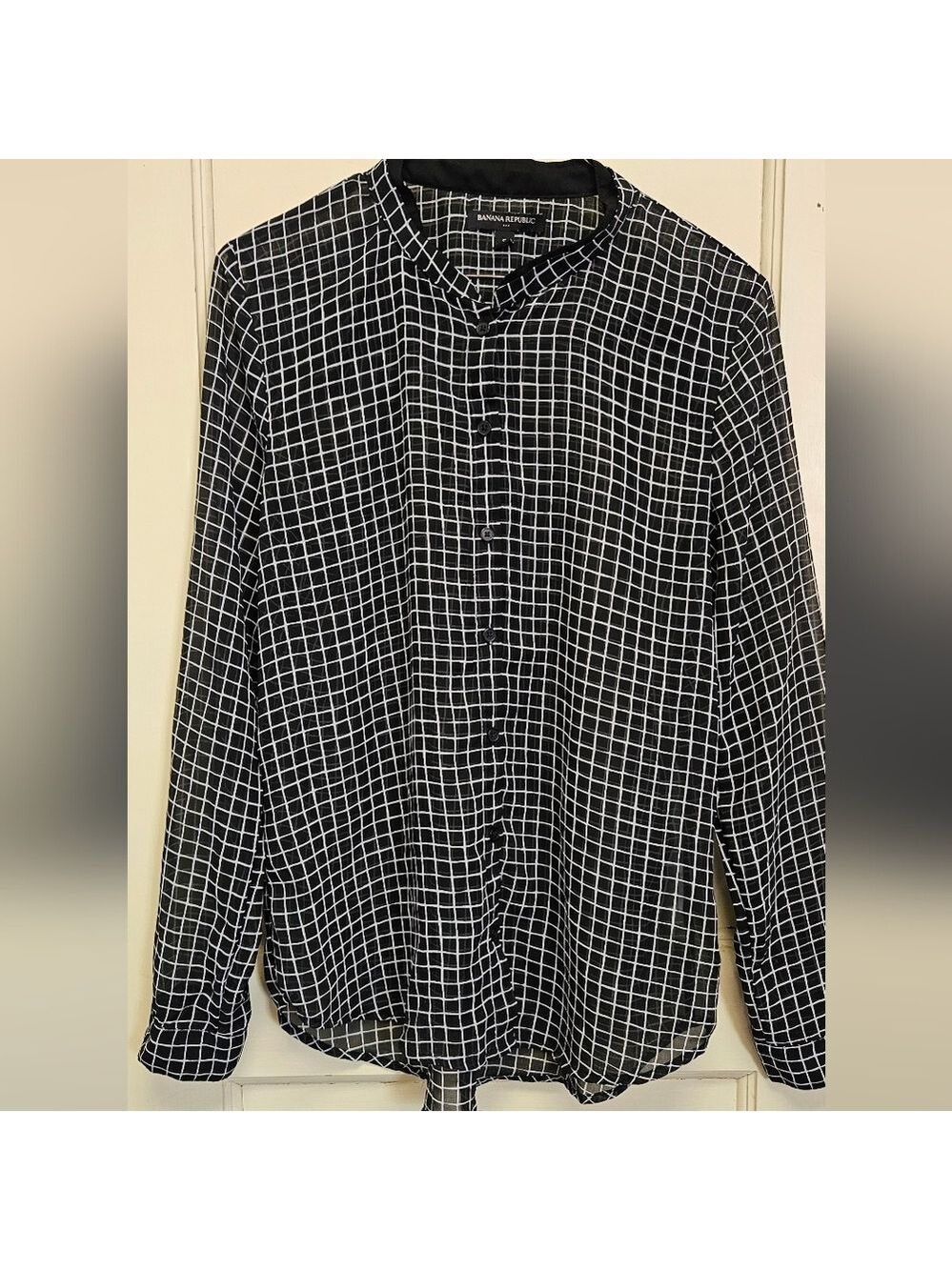 Banana Republic Black and White Grid Sheer Shirt Small